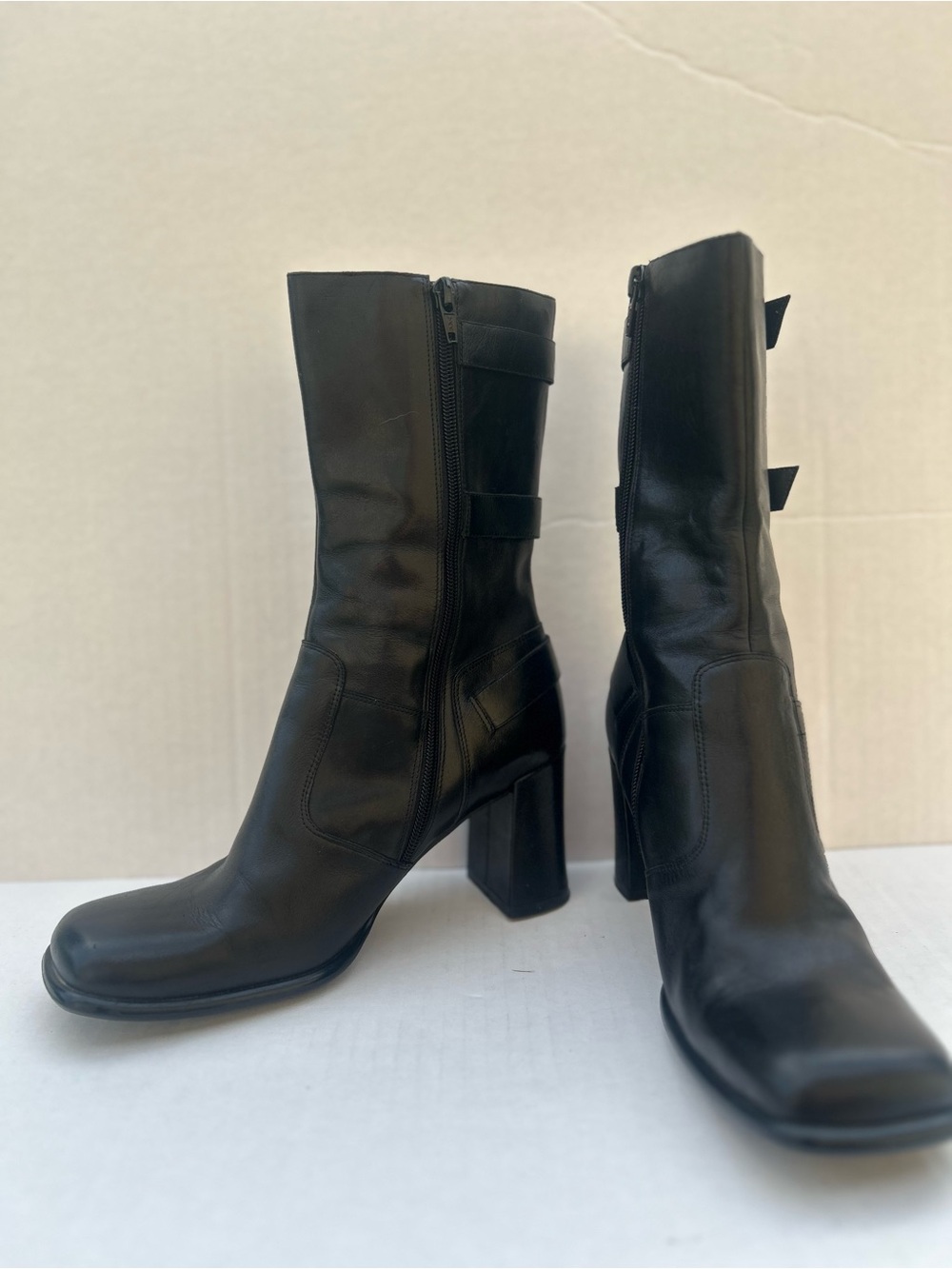 Steve Madden Masson Getit Vintage Black Leather Buckle Square Toe Boots 7.5 - Picture 3 of 6